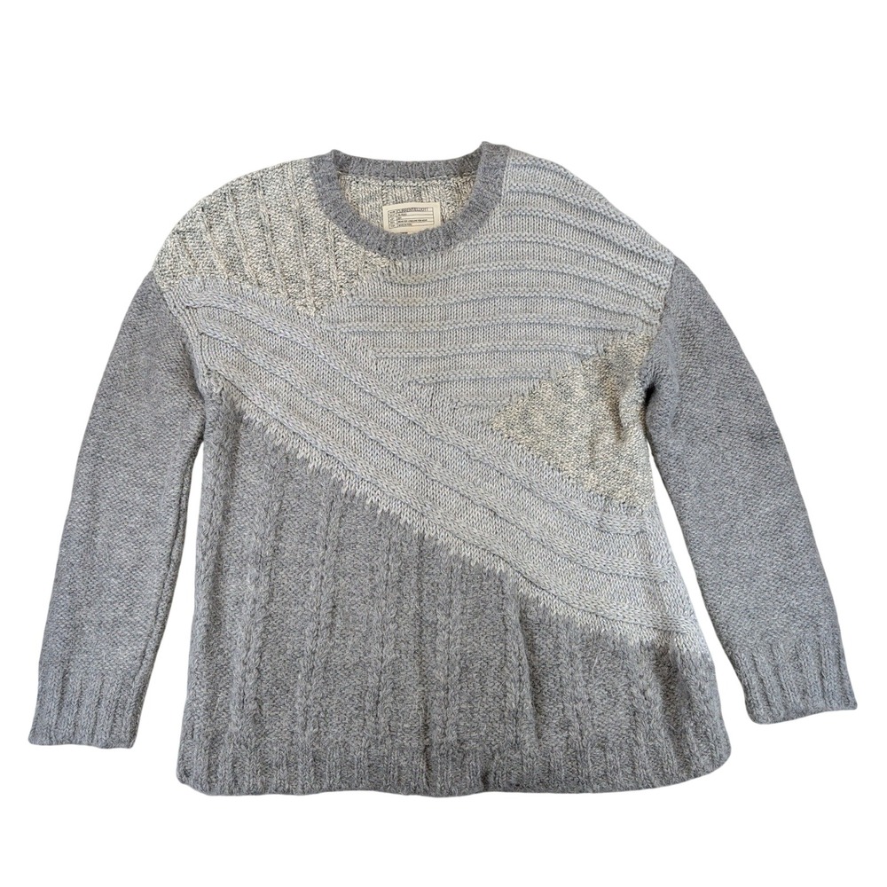 Current Elliott Gray Alpaca Wool Blend Mixed Knit Patchwork Sweater Size 1 Lurex